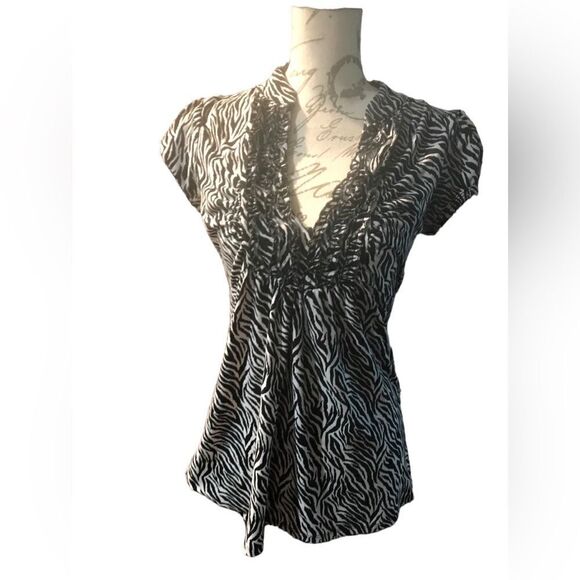 Heart & soul zebra print V-neck size small blouse - Picture 2 of 11